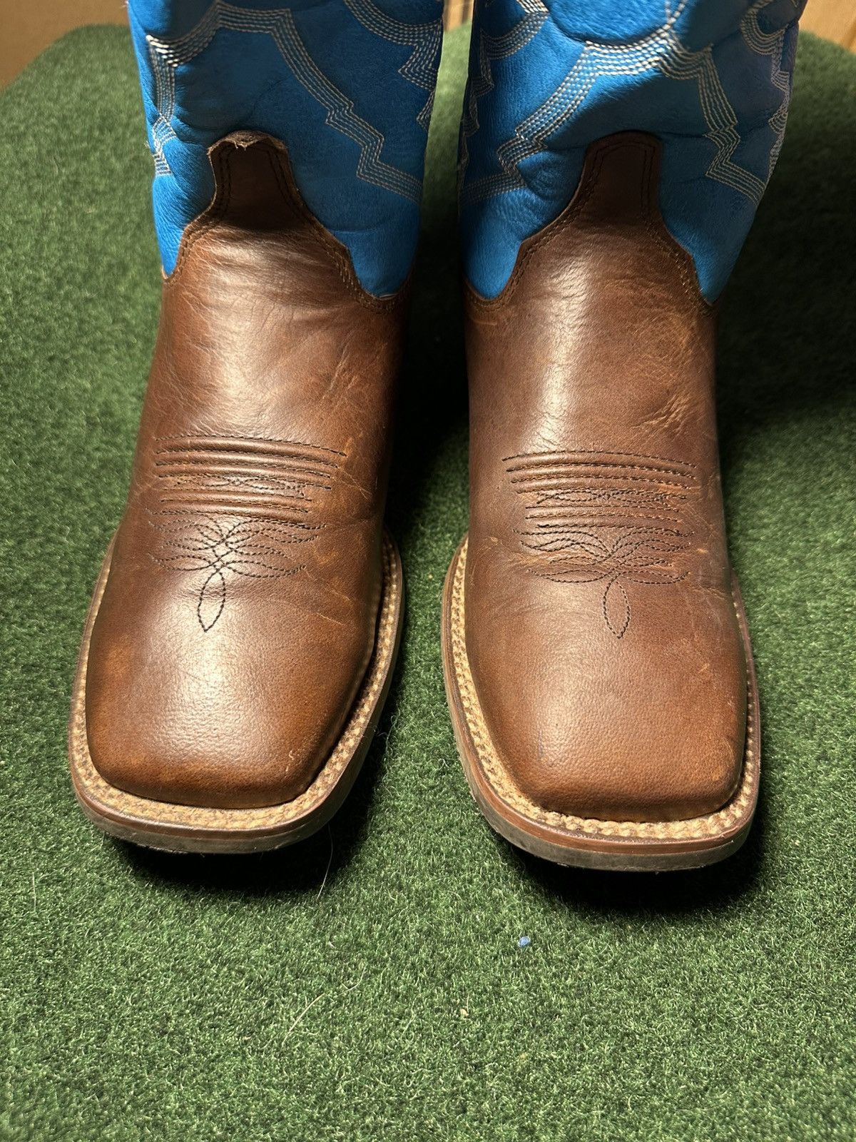 Justin Boots Justin’s Sz 5.5 D Square Cowboy Boot Jasper Blue Brown Boy Size US 5.5 / EU 38 - 2 Thumbnail