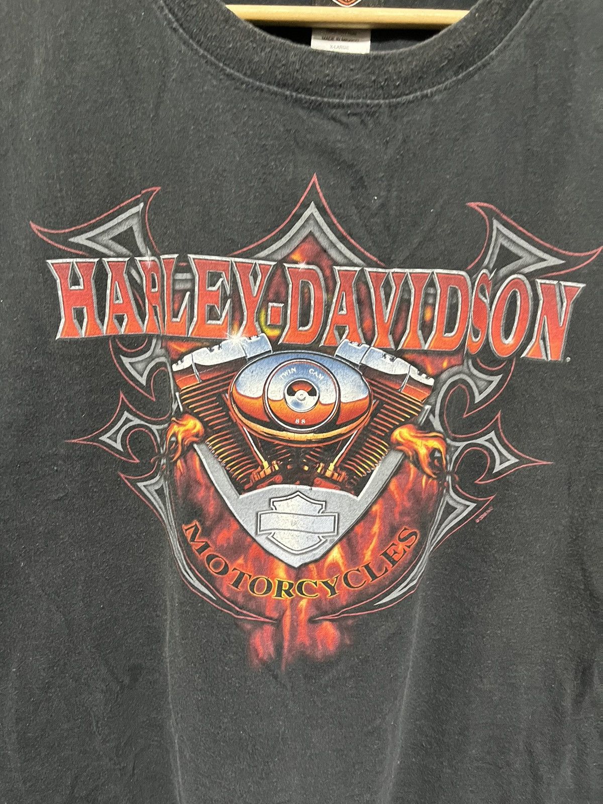 Harley Davidson × Vintage Crazy Vintage Y2K Harley Davidson Flames Engine Logo Tee Size US XL / EU 56 / 4 - 4 Thumbnail