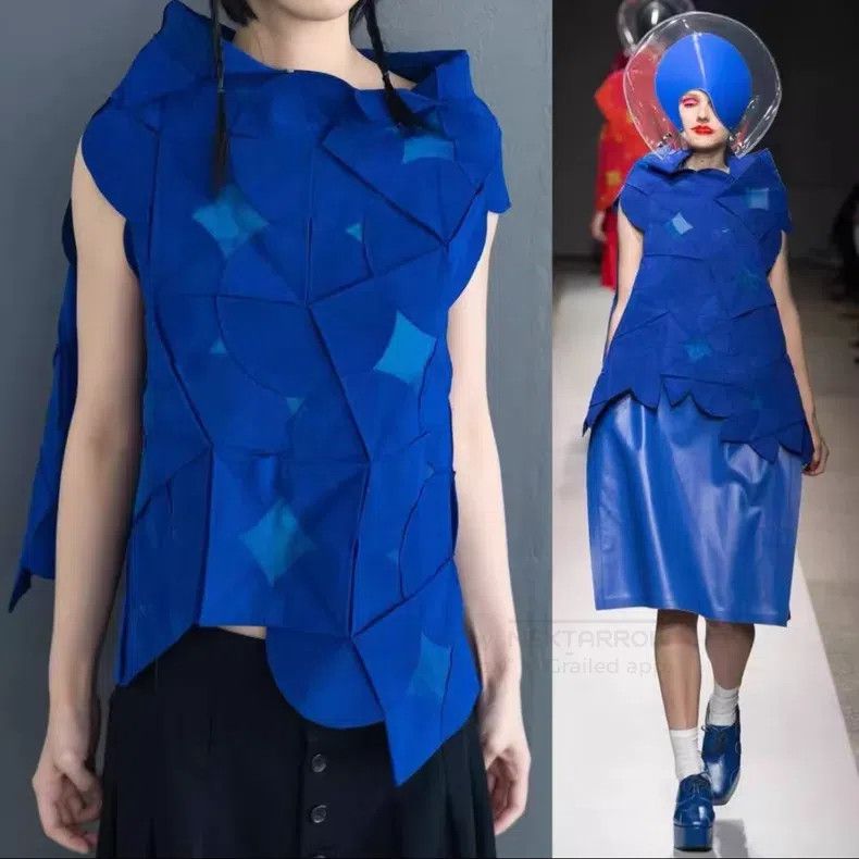 Comme des Garcons Comme Des Garcons Blue Circular Patchwork Asymmetric Vest Size S / US 4 / IT 40 - 1 Thumbnail