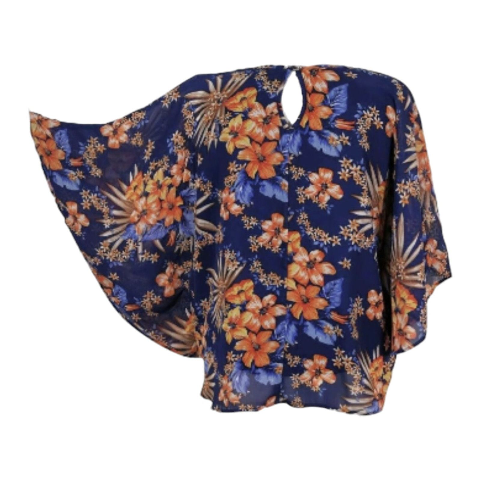 Other Faith & Joy Size XL Navy Blue Floral Butterfly Sleeve Blouse Size XL / US 12-14 / IT 48-50 - 3 Thumbnail