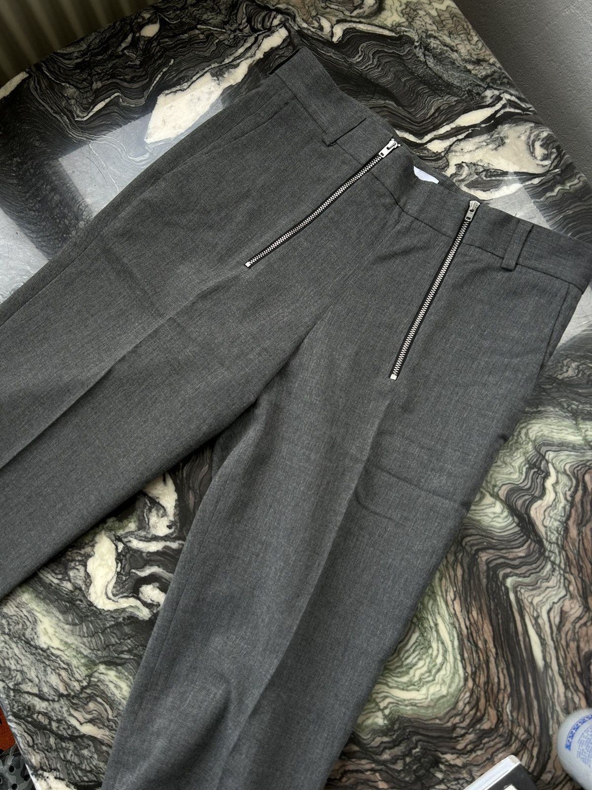 image of Gmbh Aw20 Runway Double Front Zip Wool Pants in Grey, Men's (Size 30)