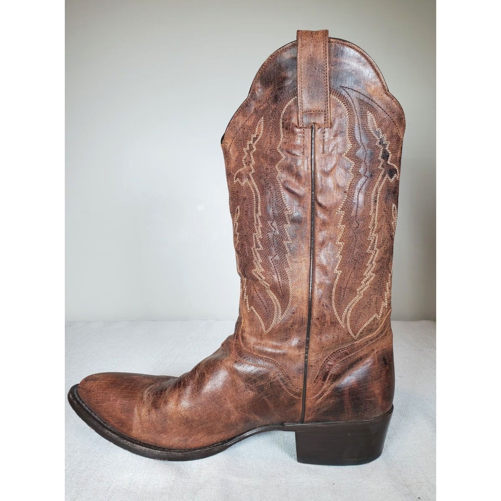 Vintage JB Dillon Western Cowboy Boots Brown Brushed Leather Embroidered Men's US 10.5 D Size US 11 / EU 44 - 3 Thumbnail