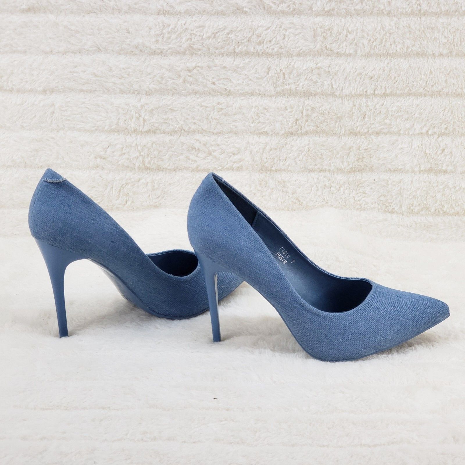 Other Fabio Medium Denim High Heel Shoes Pointy Toe Pump 7-11 (Siz Size US 7.5 / IT 37.5 - 3 Thumbnail
