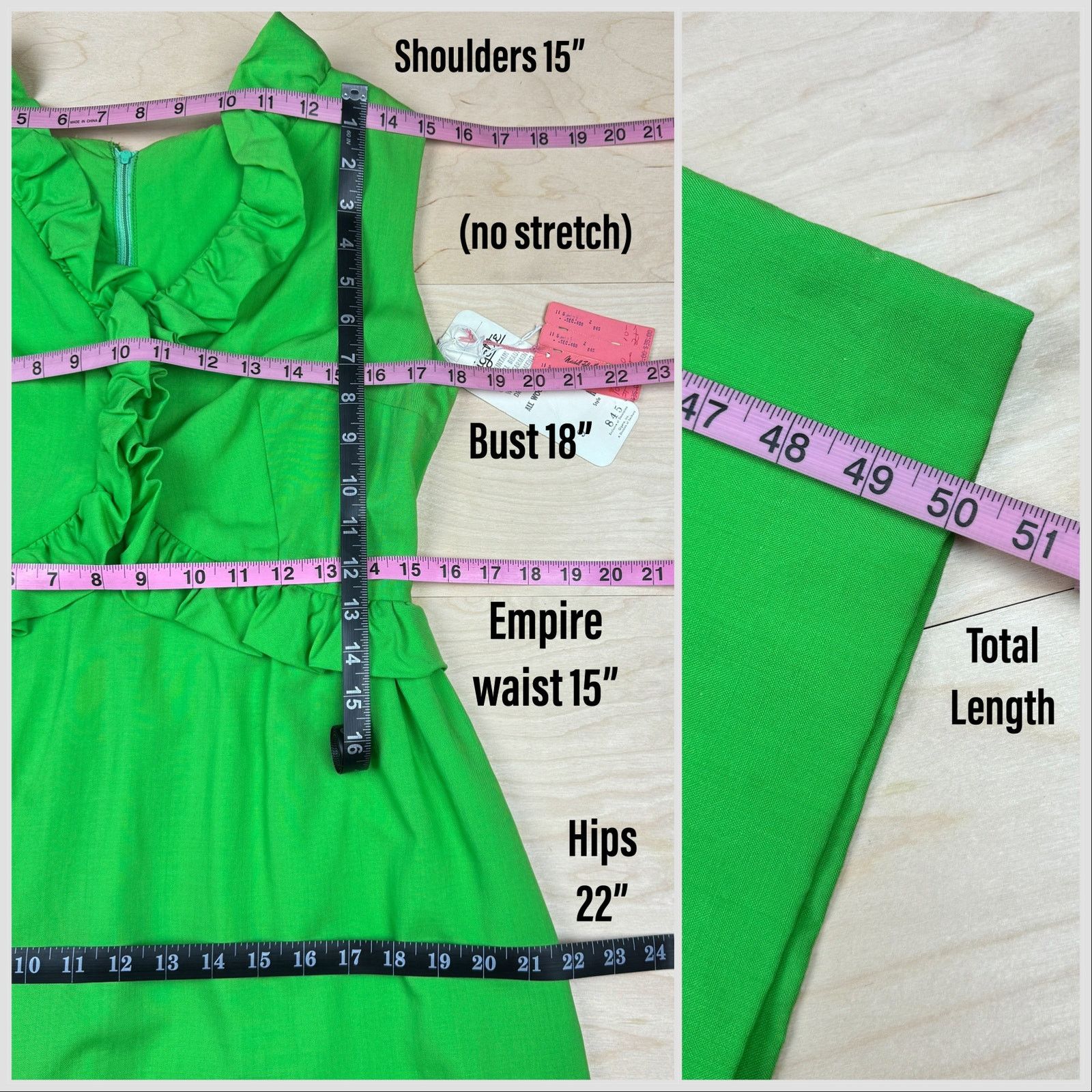 Vintage Vintage 1970s Lime Green Sleeveless Ruffled Wool Maxi Dress Size S / US 4 / IT 40 - 6 Thumbnail