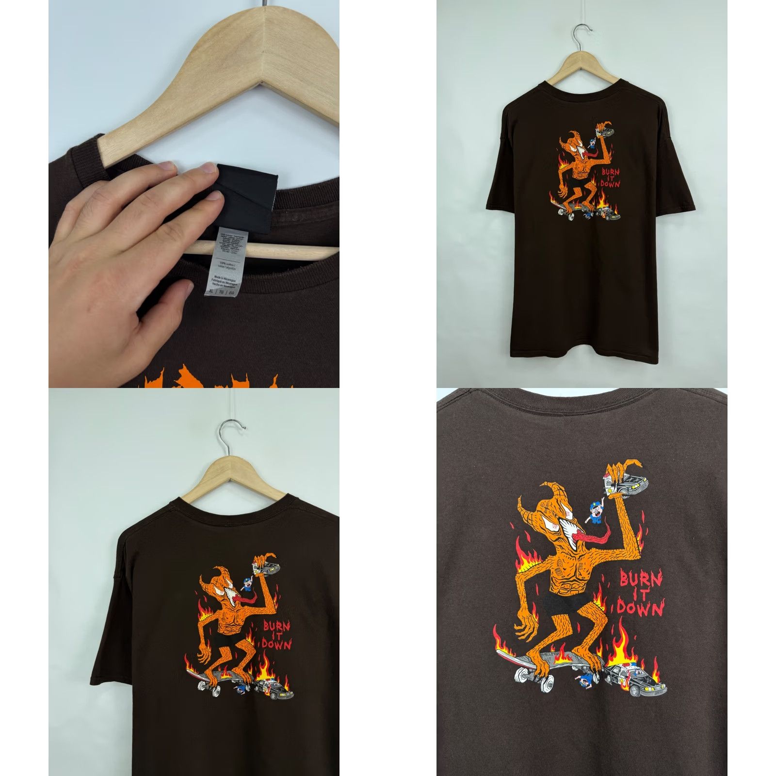 Thrasher Thrasher Burn It Down T-Shirt Men XL Brown Y2K Rare Retro Hype Crew Neck Short Sleeve Brown Shirt Mens XLTex Size US XL / EU 56 / 4 - 8 Thumbnail