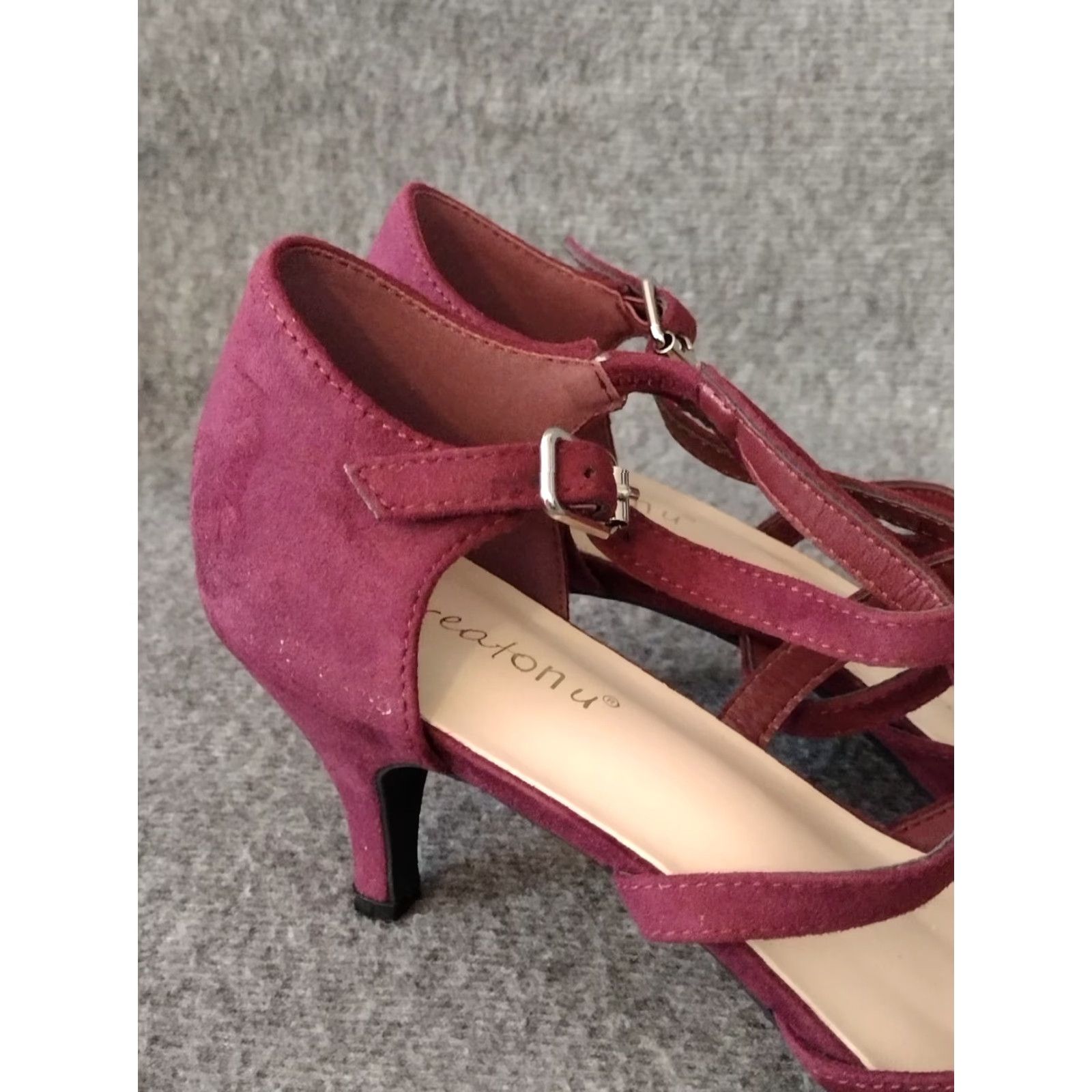 Vintage VINTAGE Greatonu Burgundy Suede Leather Ankle Strap Point Toe Size 10 Womens Heel 80s 90s Burgundy Leather Thong Cone Heels Mens? Size US 8 / IT 38 - 2 Thumbnail