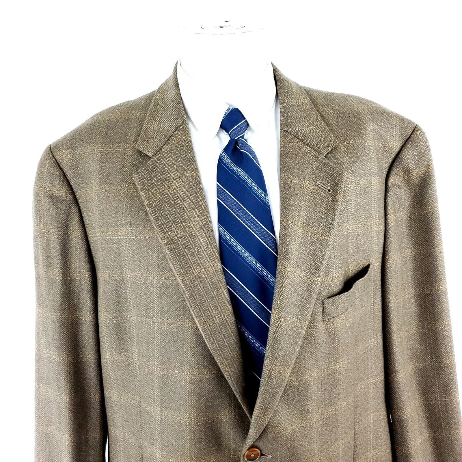 Joseph Abboud Joseph Abboud Lambswool 2 Button Sport Coat 44R Tan Herringb Size 44R - 1 Thumbnail