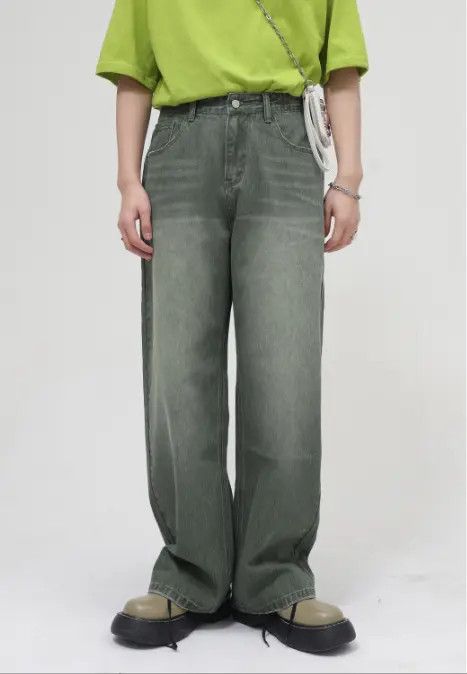 Japanese Brand Momoko x Ryou Men's Loose Washed Mid-Length Green Jeans Size US 32 / EU 48 - 1 Thumbnail