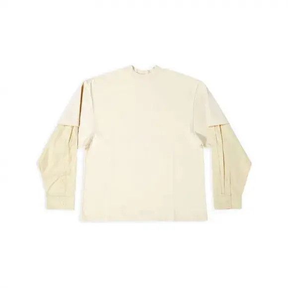 Balenciaga o1s1wg110225 Back Hem Layered T-Shirt in Cream Size US M / EU 48-50 / 2 - 1 Thumbnail