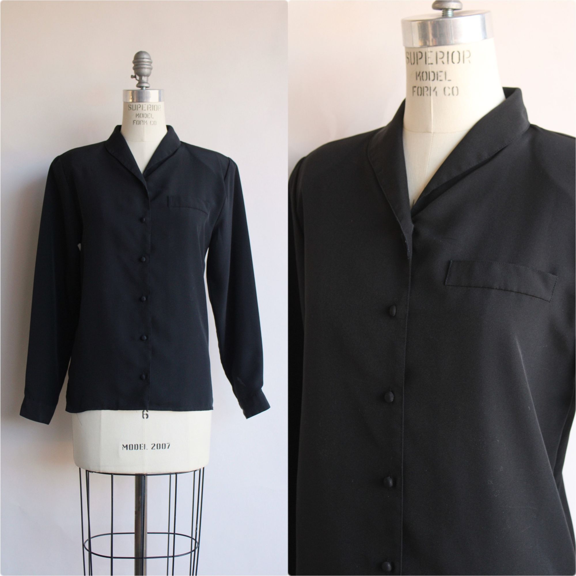 Vintage Vintage 1990s Blouse, Neil Martin Black Long Sleeve Shirt wi Size M / US 6-8 / IT 42-44 - 1 Thumbnail