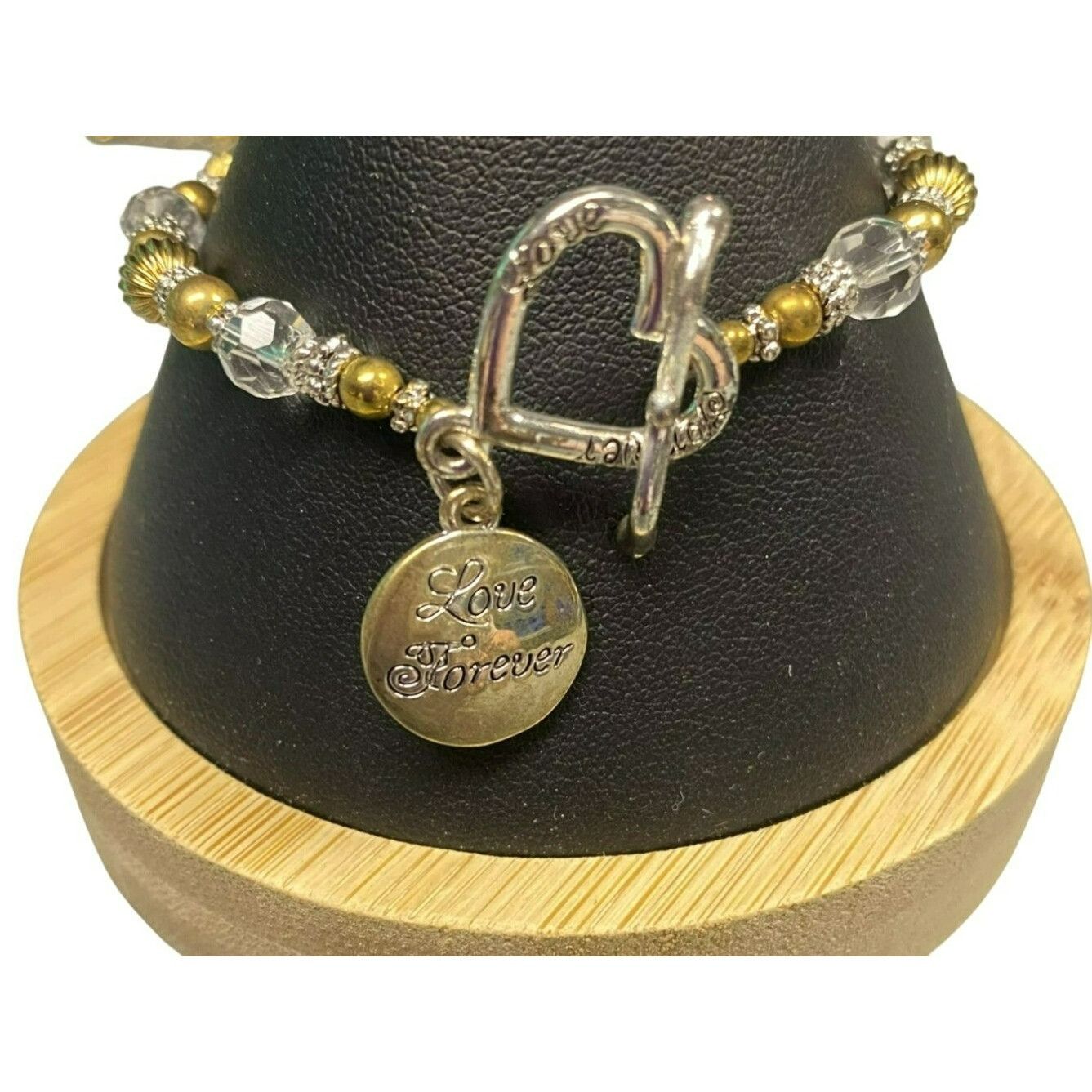 Other Gold Silver and Clear Beaded Mom Bracelet With Heart Toggle Size ONE SIZE - 3 Thumbnail