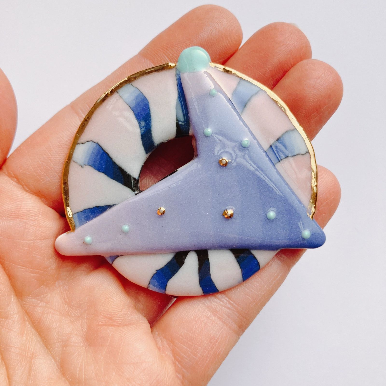 Vintage VTG 1980s Ceramic Enamel Geometric Postmodern Brooch Size ONE SIZE - 2 Thumbnail