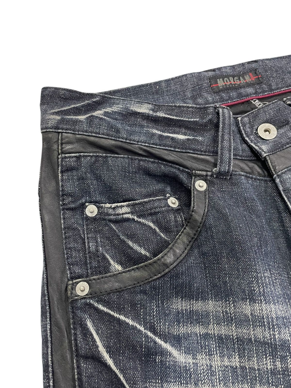 If Six Was Nine × Japanese Brand × Morgan Homme Morgan Homme Japan Leather Stripe Flare Jeans Size US 30 / EU 46 - 5 Thumbnail