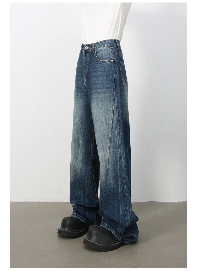 Japanese Brand × Jean Men's American retro distressed ripple loose straight jeans Size US 32 / EU 48 - 4 Thumbnail