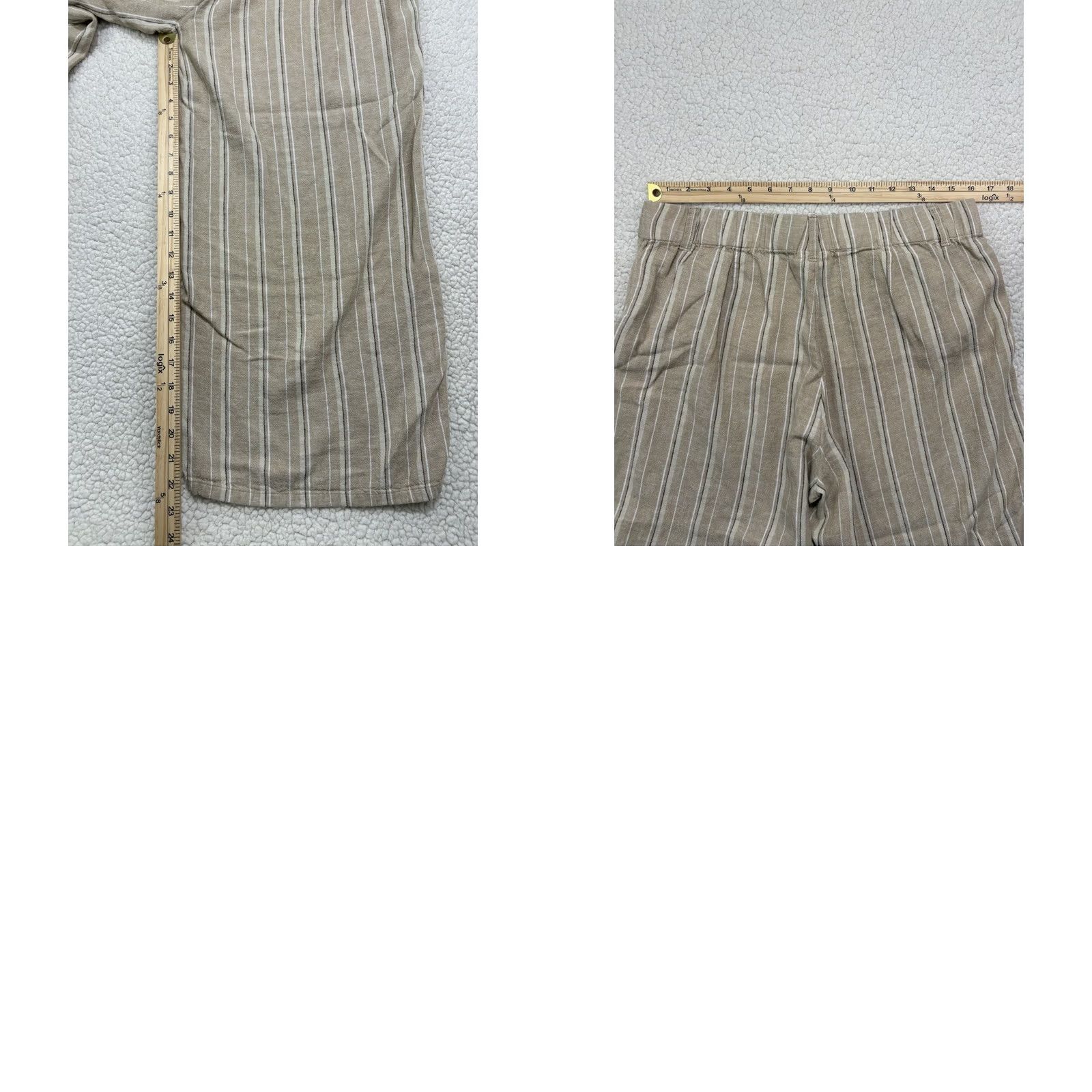 J. Jill J. Jill Pants Womens M Beige Wide Leg Cropped Size Striped Linen Blend Side Zip Elastic Size 32" / US 10 / IT 46 - 8 Thumbnail