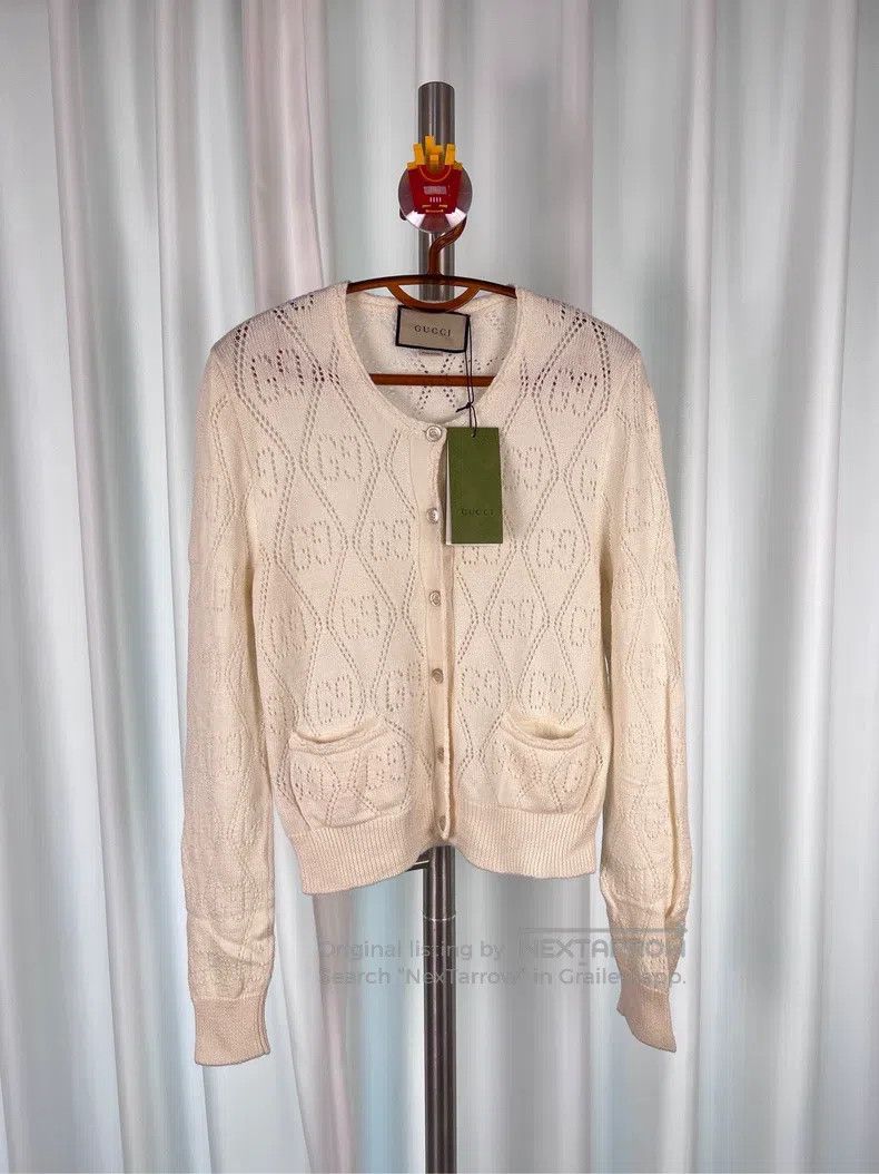 Gucci Gucci Double G hollow full-print knitted wool cardigan coa Size S / US 4 / IT 40 - 1 Thumbnail