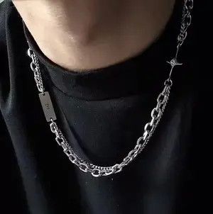 Japanese Brand Retro punk double chain necklace aesthetic Size ONE SIZE - 1 Thumbnail