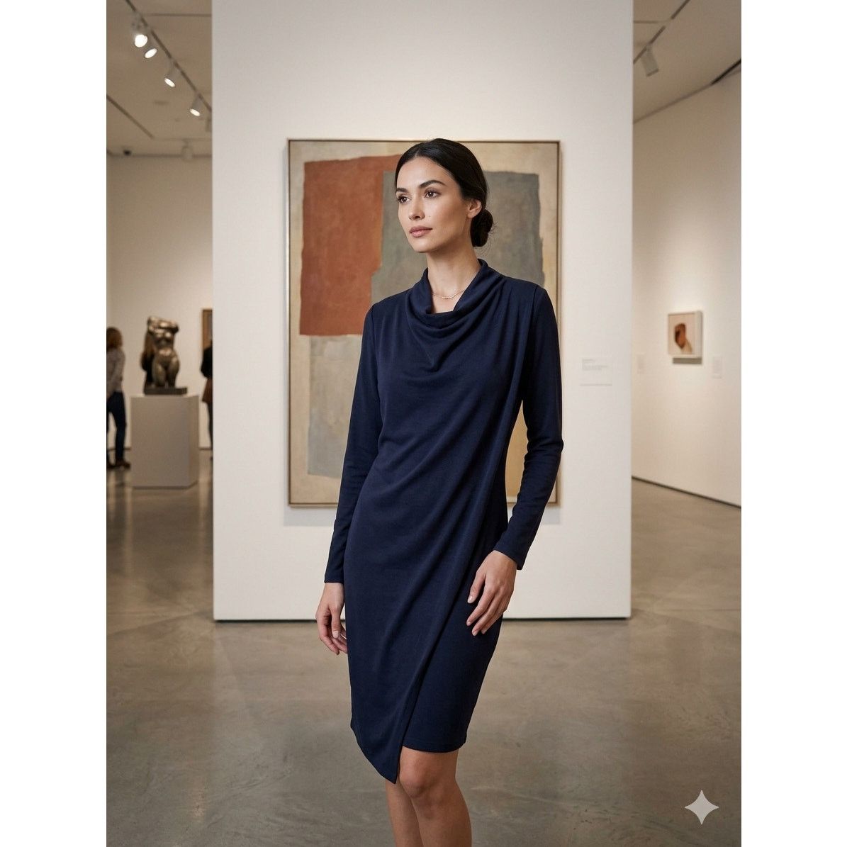 Cos COS Navy Blue Draped Front Cowl Long Sleeve Tunic Dress XS Size XS / US 0-2 / IT 36-38 - 6 Thumbnail