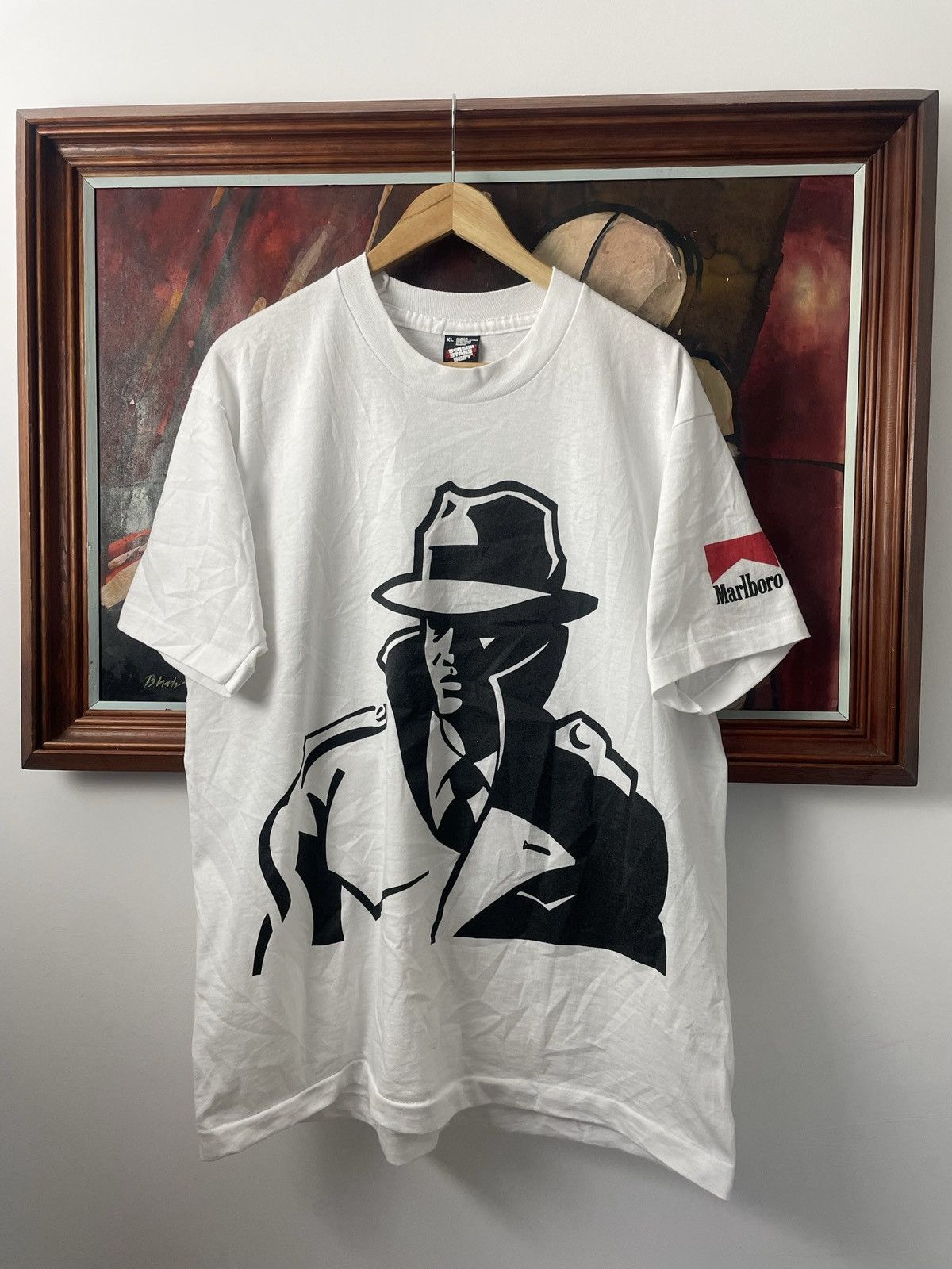 image of 90's Marlboro Cigarettes Vintage Tee Wild West in White, Men's (Size XL)