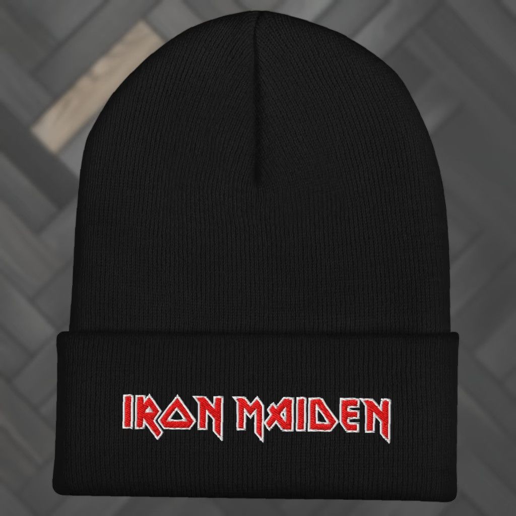 Vintage Iron Maiden Embroidered Beanie Hat Officially Licensed Mens One Size Black Regular Hat Holiday, Rock, Music, Casual, Travel, Workwear Size ONE SIZE - 1 Thumbnail