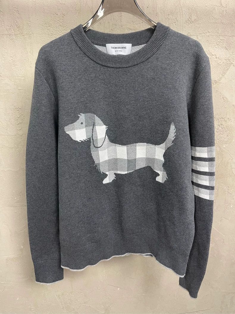 Thom Browne Thom Browne size2 Gray four stripe puppy knit round neck sw Size US M / EU 48-50 / 2 - 5 Thumbnail