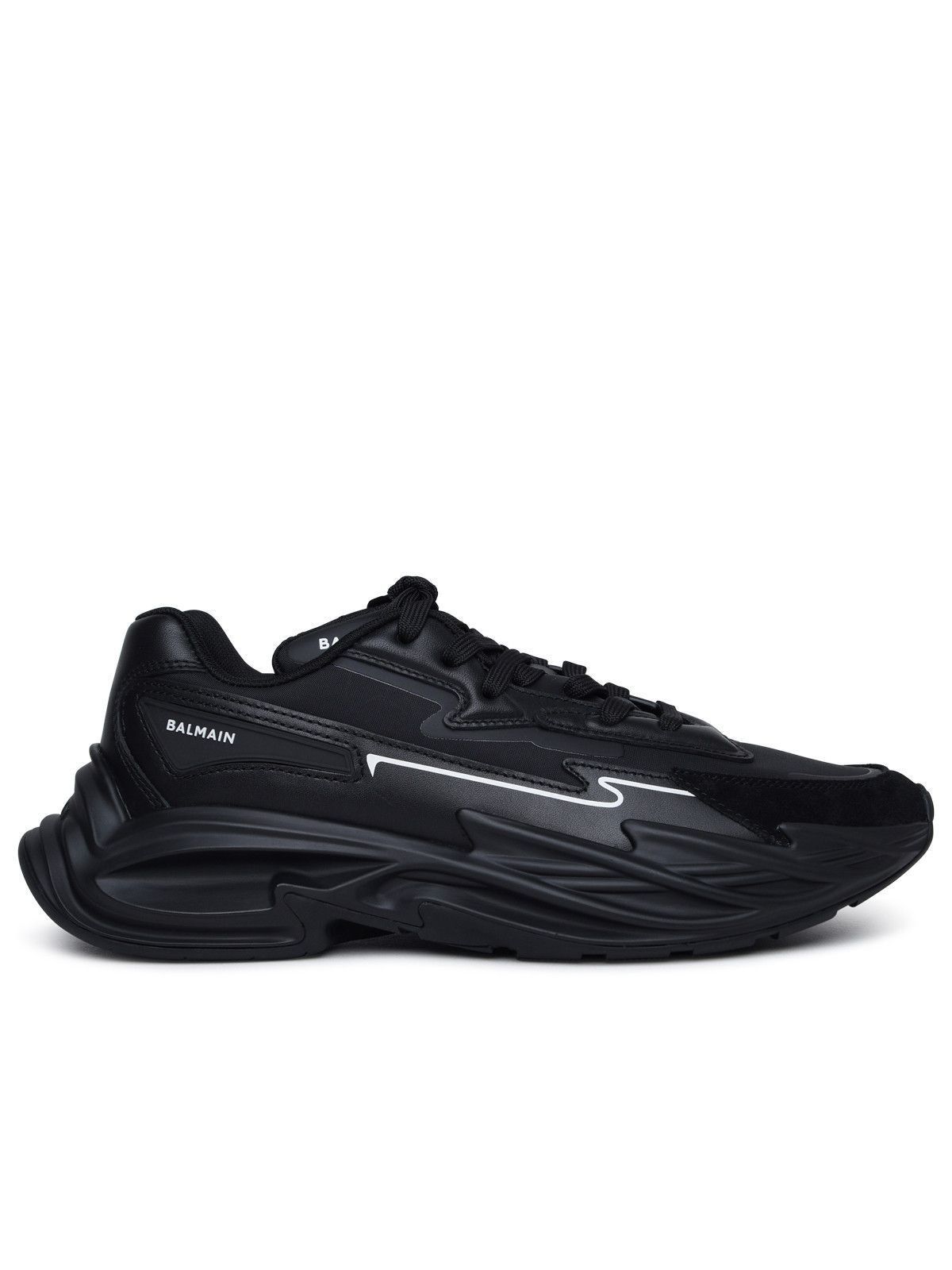 image of Balmain 'run-Row' Black Leather And Nylon Sneakers, Men's (Size 10)