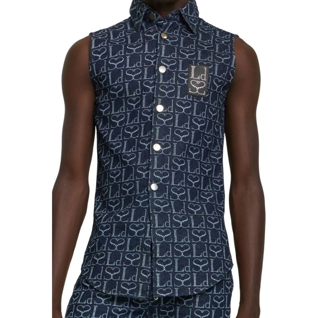 Ludovic De Saint Sernin Monogram Sleeveless Cotton Denim Shirt Size US XS / EU 42 / 0 - 1 Thumbnail