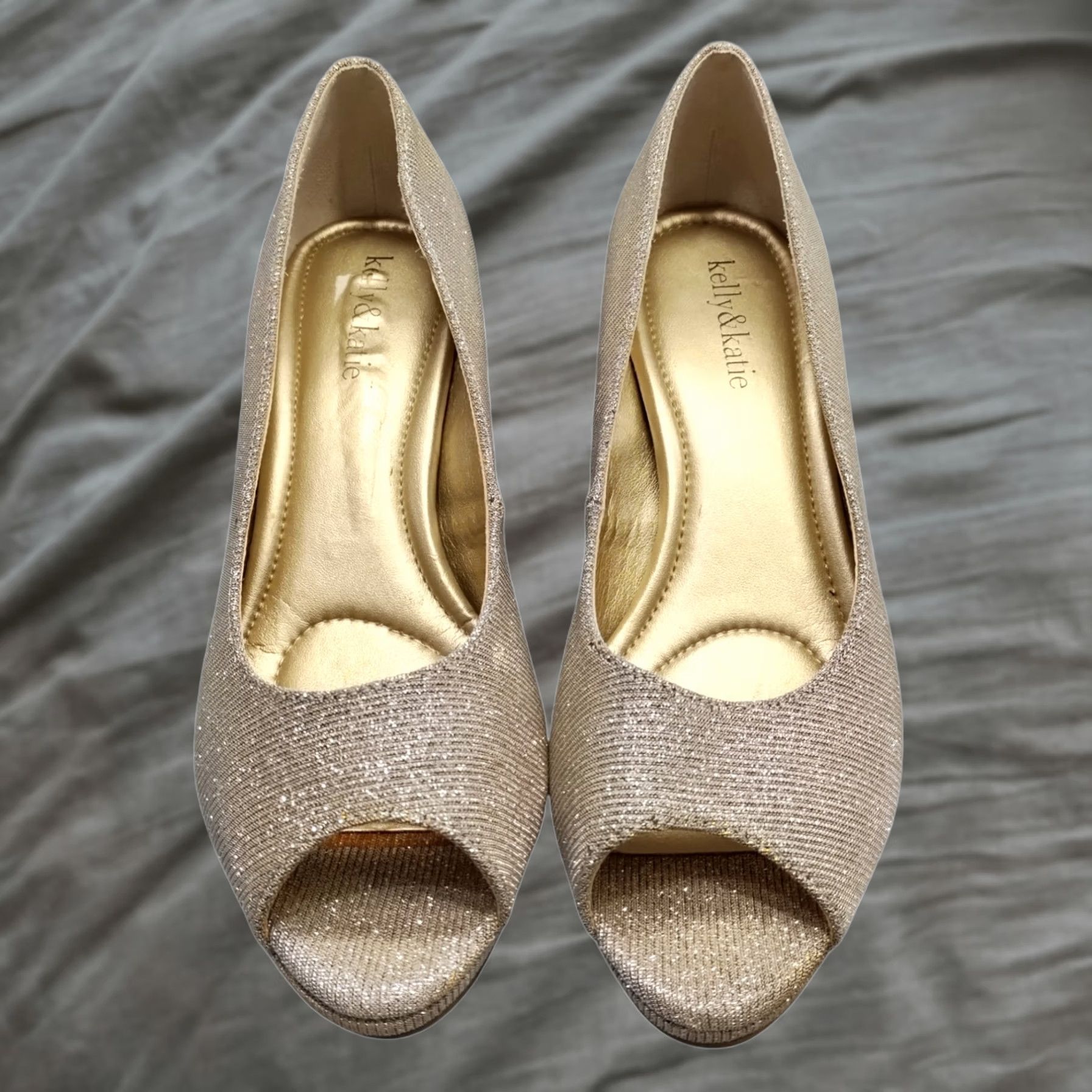 Vintage Kelly & Katie Tibalt Heels Womens Size 8 Silver Gold Metallic Glitter Peep Toe Pump Womens 8 Silver Gold Glitter Peep Toe Stiletto Heels Size US 8 / IT 38 - 1 Thumbnail