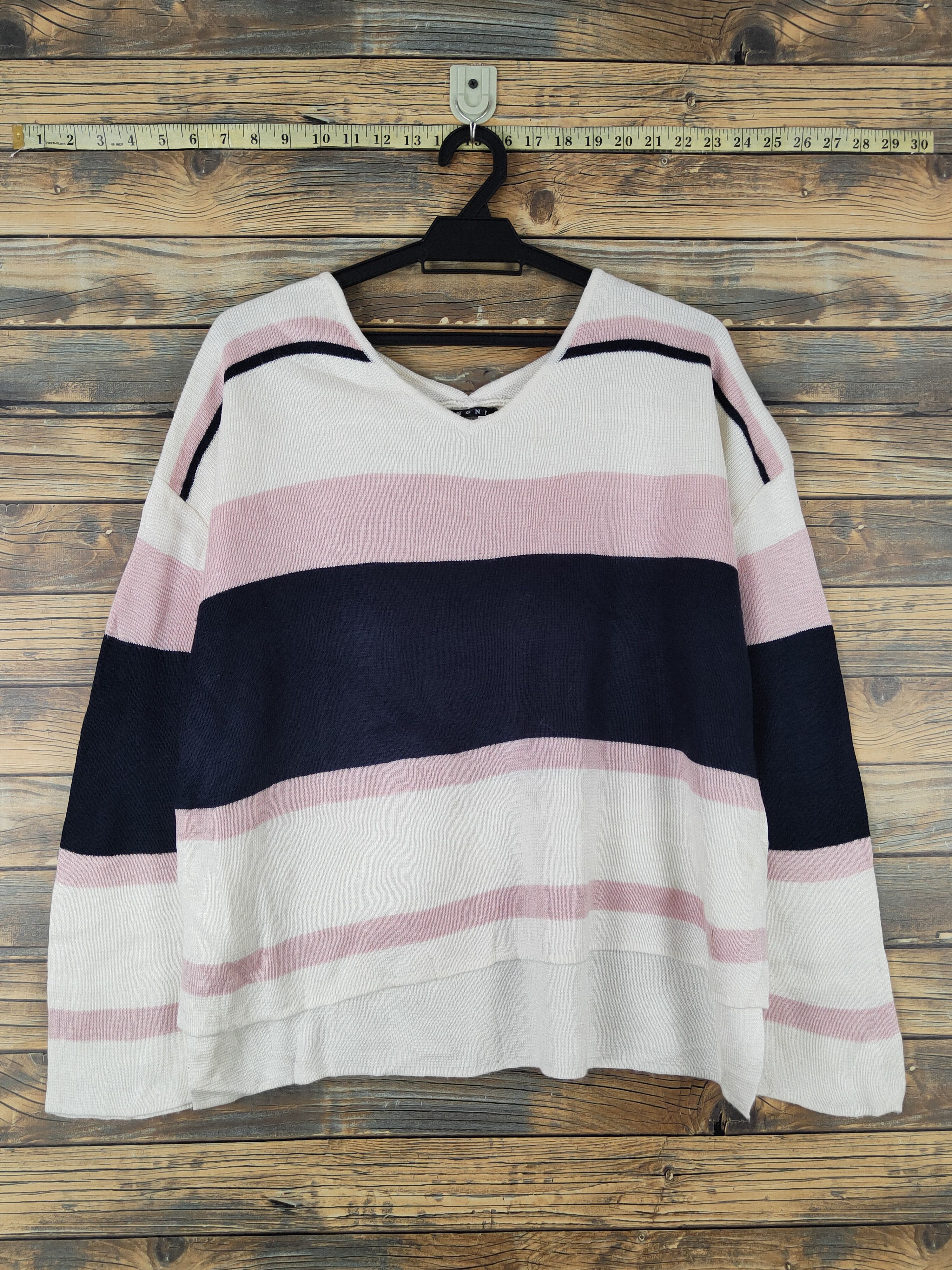 Japanese Brand Ingni Pink Ivory Stripe Knitwear Long Sleeve T-shirts #W2024 Size M / US 6-8 / IT 42-44 - 1 Thumbnail