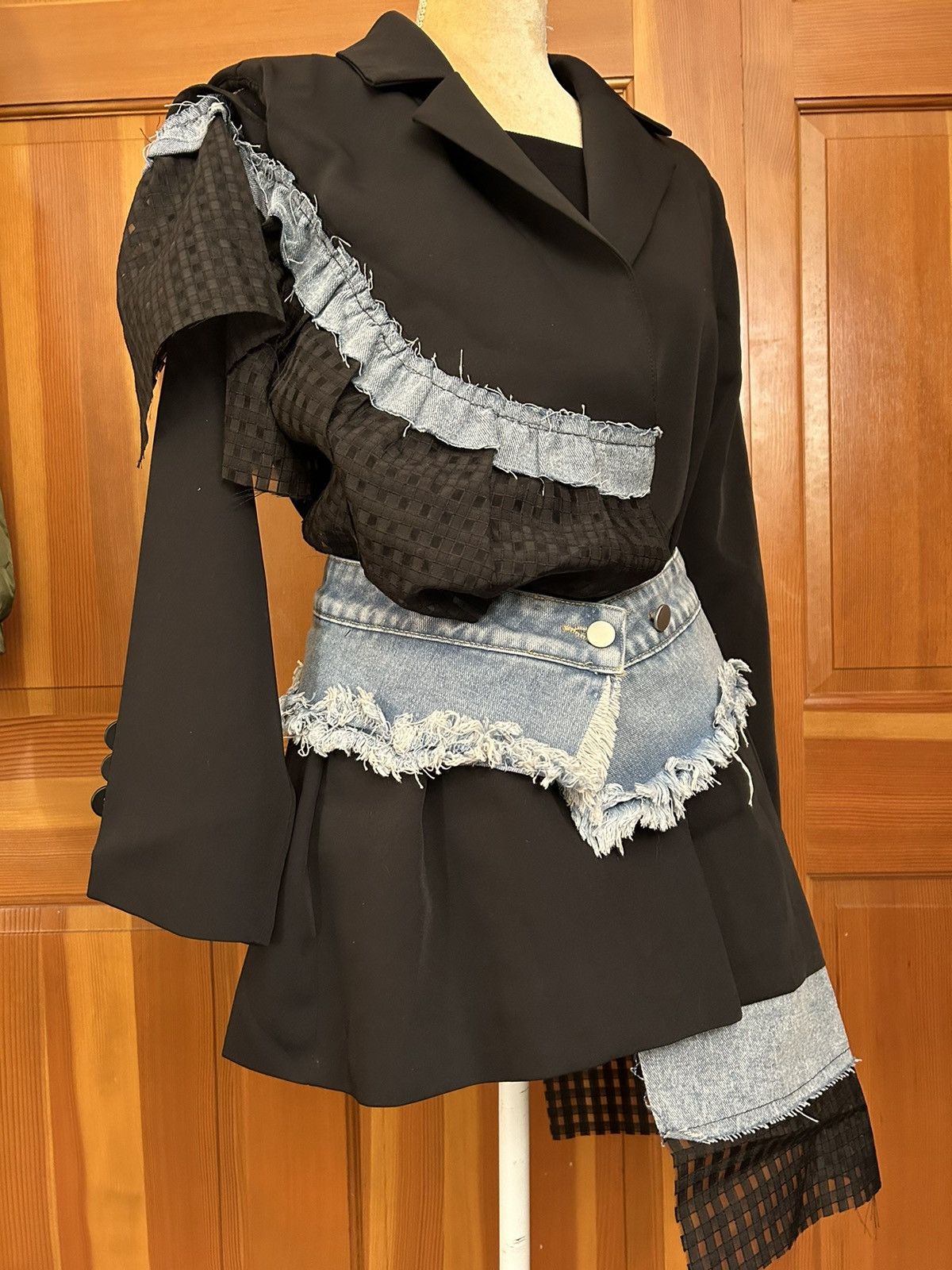 Designer × Other NWT, Lavishly Paris Women’s Designer Denim Patchwork Blazer. Size M / US 6-8 / IT 42-44 - 2 Thumbnail