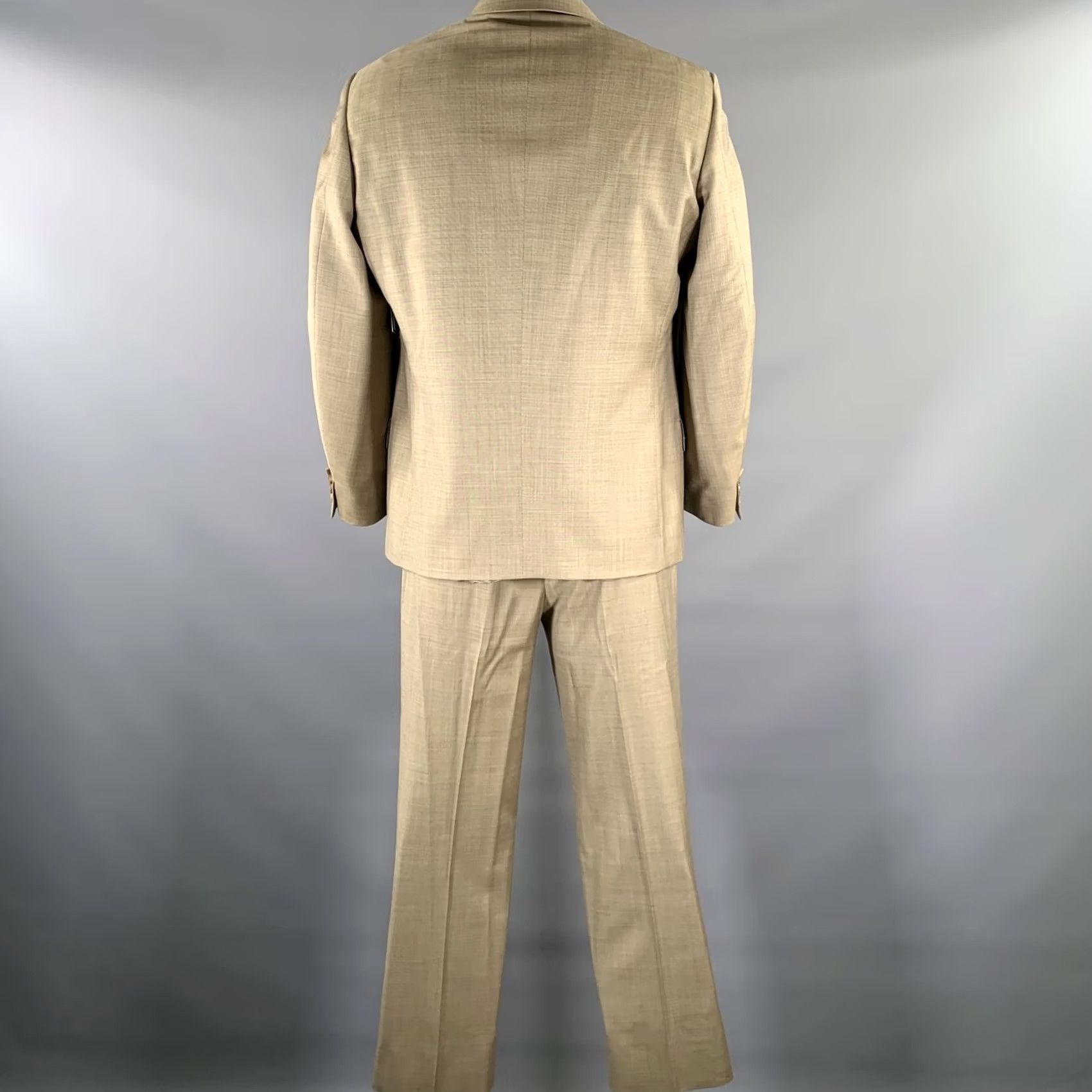 Vintage BELVEST Suit Khaki Brown Woven Wool Notch Lapel Size 44 Mens Size 38R - 3 Thumbnail
