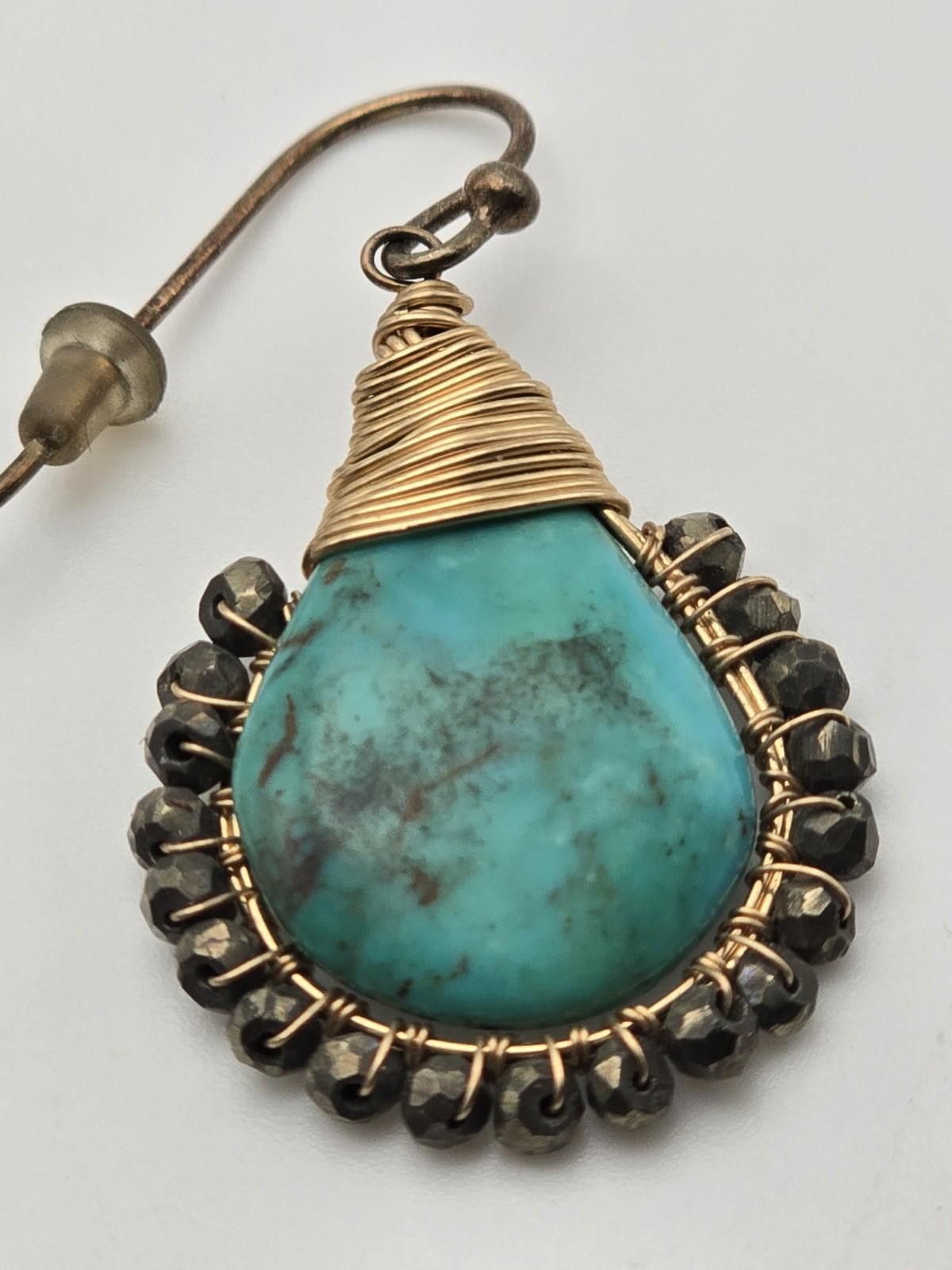 Studio D'Artisan Gold-Filled Turquoise Teardrop Artisan Wire Earrings Size ONE SIZE - 2 Thumbnail