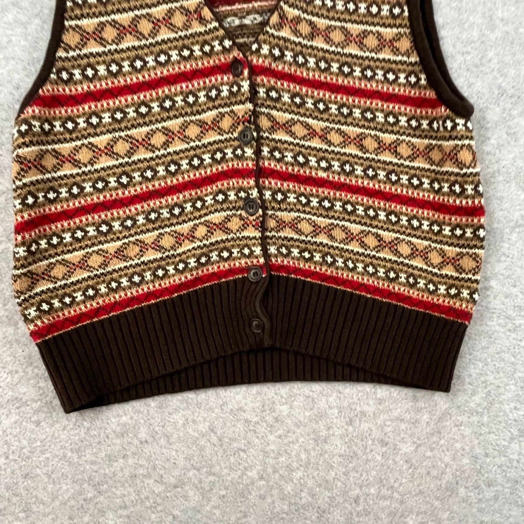 Vintage VINTAGE Lizsport Vest Red Brown Patterned Festive Knit S Women Size S / US 4 / IT 40 - 2 Thumbnail