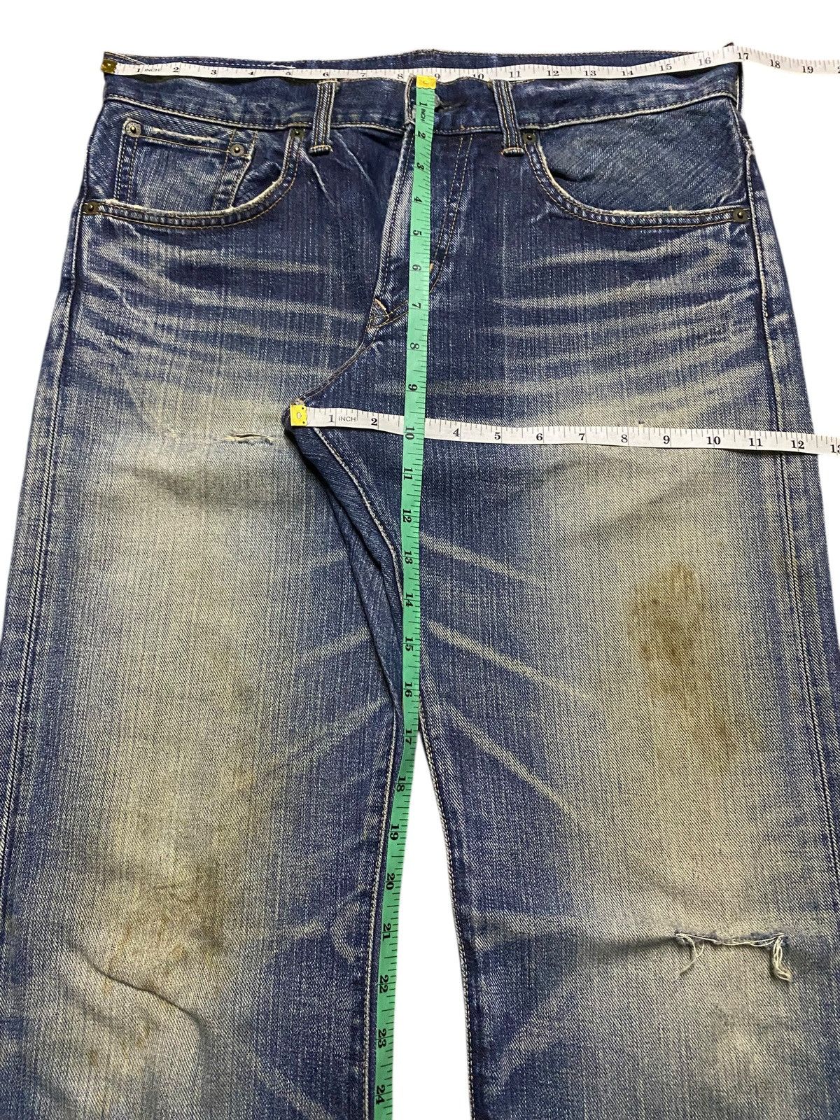 Japanese Brand Vintage Edwin 403 XV Mud Wash Distressed Loose Jeans Size US 34 / EU 50 - 16 Thumbnail