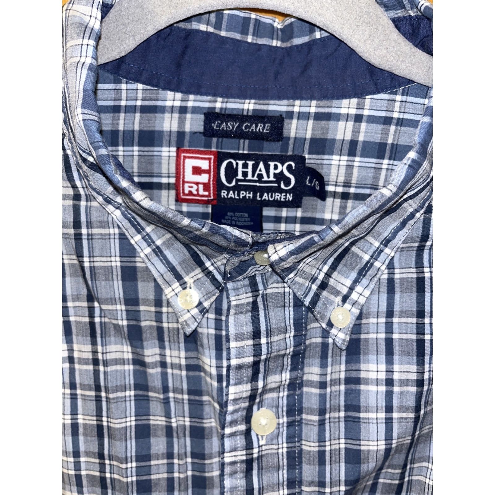 Chaps VINTAGE Ralph Lauren Chaps Shirt Mens L Blue White Plaid Long Sleeve Button-Up Casual Fall Winter Size US L / EU 52-54 / 3 - 3 Thumbnail