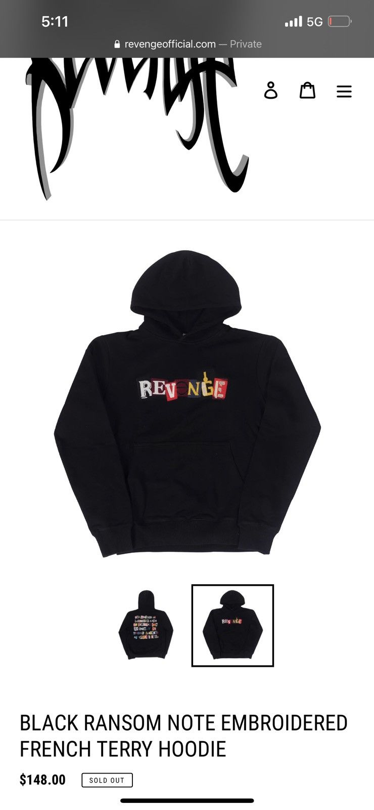 Revenge Black Ransom Note Embroidered French Terry Hoodie NEVER WORN Size US XL / EU 56 / 4 - 3 Thumbnail