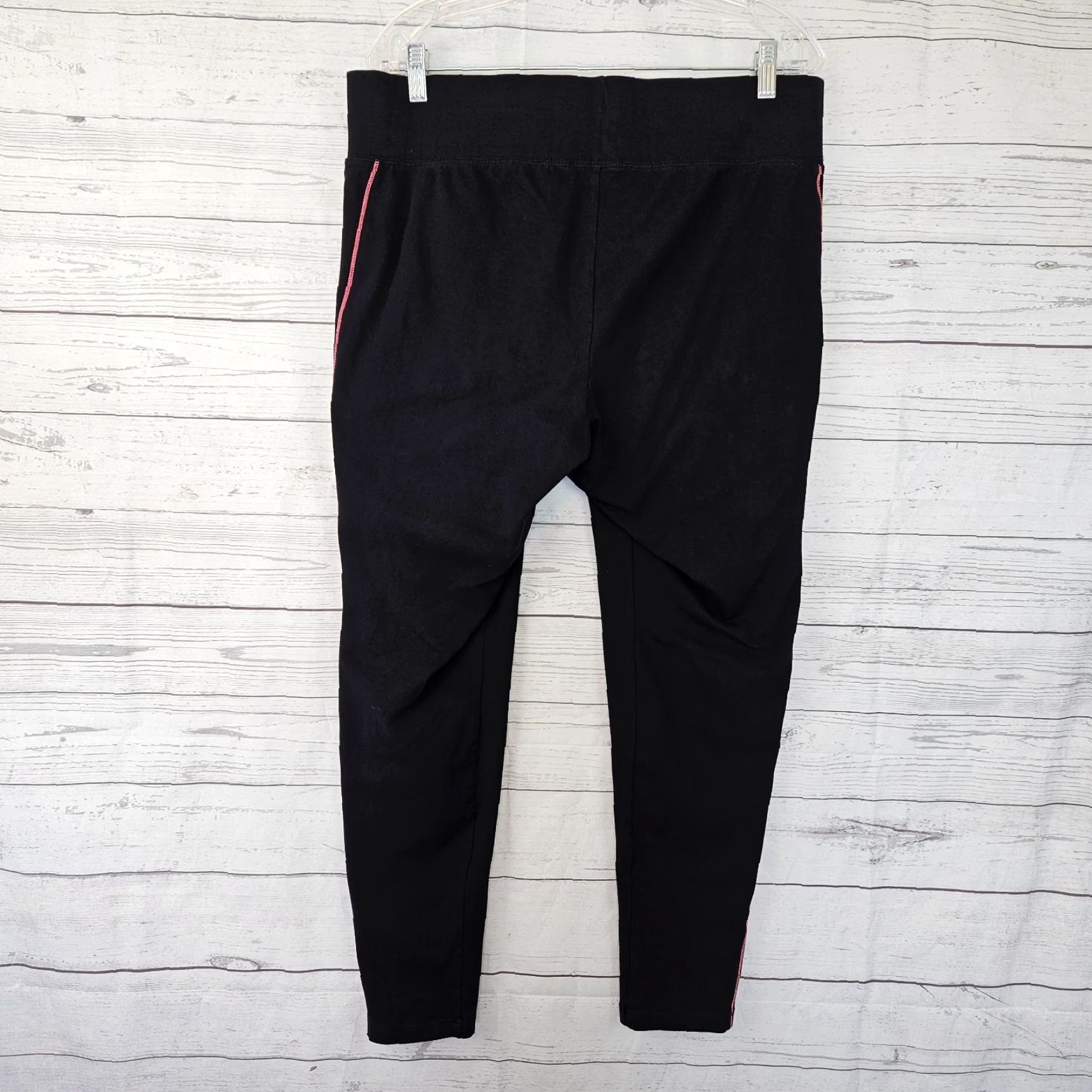 Vintage Catherines Leggings 1X Black Pink High Rise Cotton Blend Womens Activewear Pants Size 40" / US 18 - 4 Thumbnail