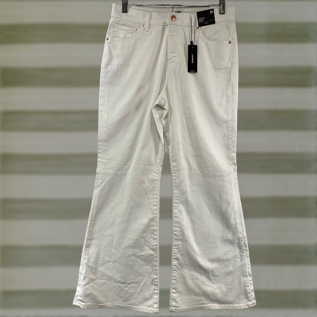 Express Express 70s Flare Jeans Womens 8S White Mid Rise Conscious Edit Stretch Denim Jeans Mens? Wait no Size 30" / US 8 / IT 44 - 1 Thumbnail