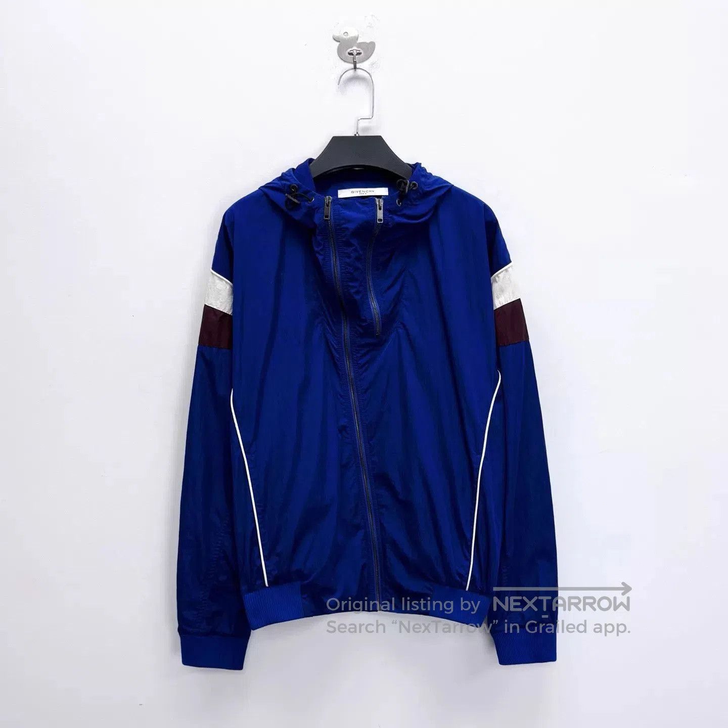 Givenchy Blue Hooded Zip-Up Jacket with Contrast Sleeves. Size US M / EU 48-50 / 2 - 1 Thumbnail