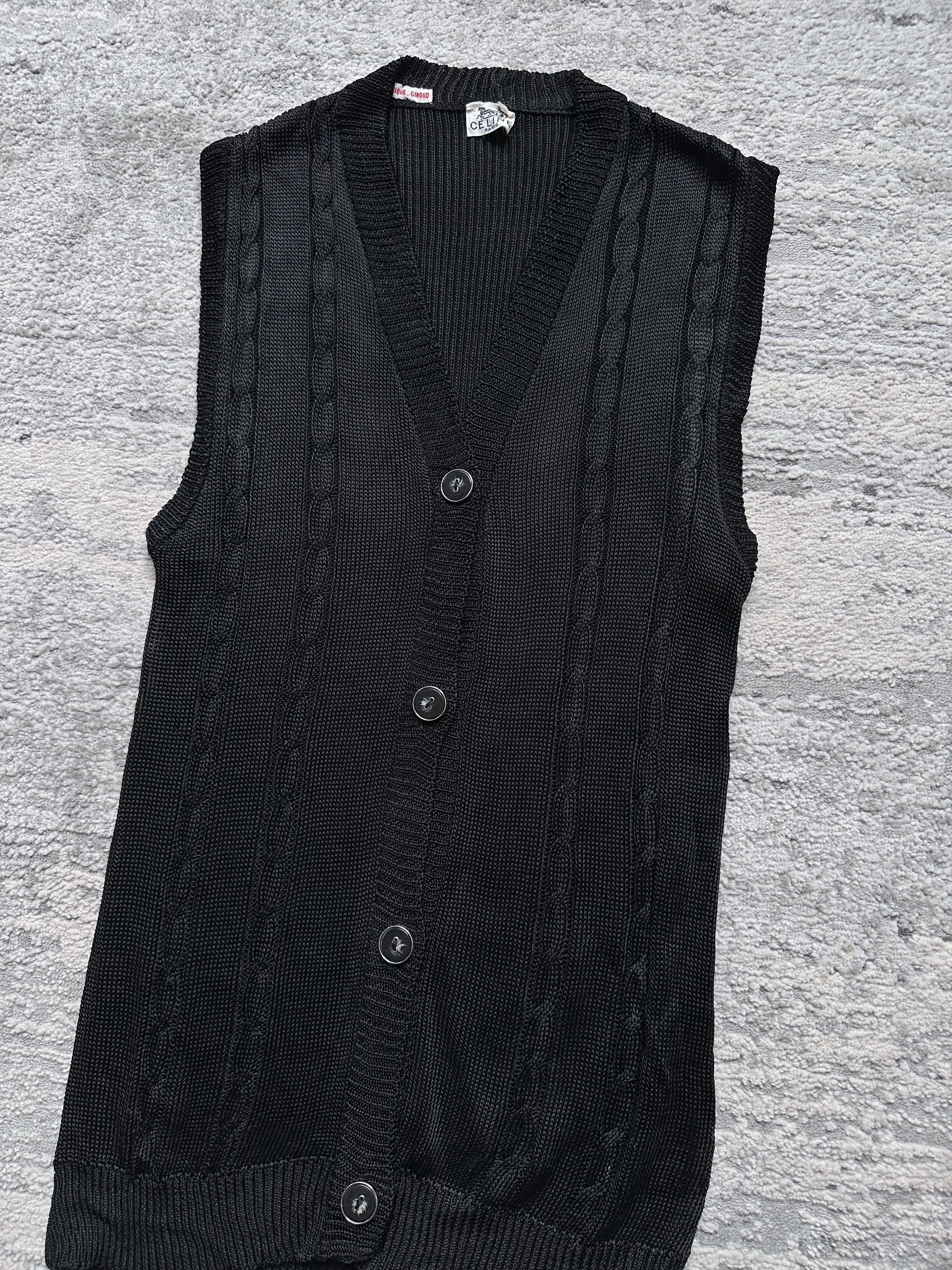 Celine Celine Paris Knit Cable Vest Black Button Up Vintage Size M / US 6-8 / IT 42-44 - 3 Thumbnail