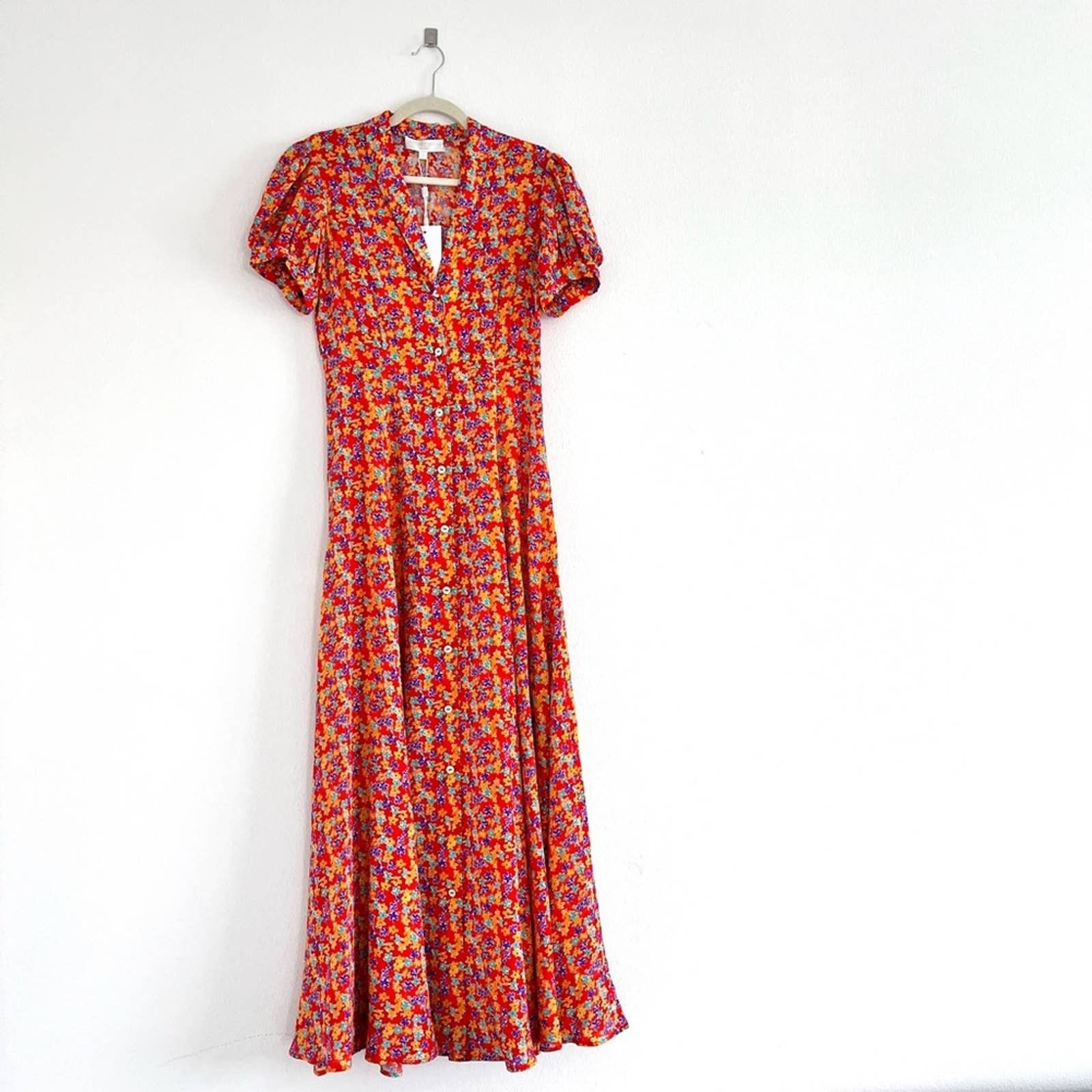 image of Caroline Constas Bel Silk Maxi Dress Floral Size Small in Red, Women's