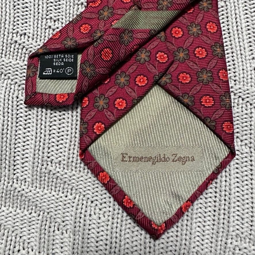 Ermenegildo Zegna Ermenegildo Zegna red floral geometric silk tie Size ONE SIZE - 3 Thumbnail