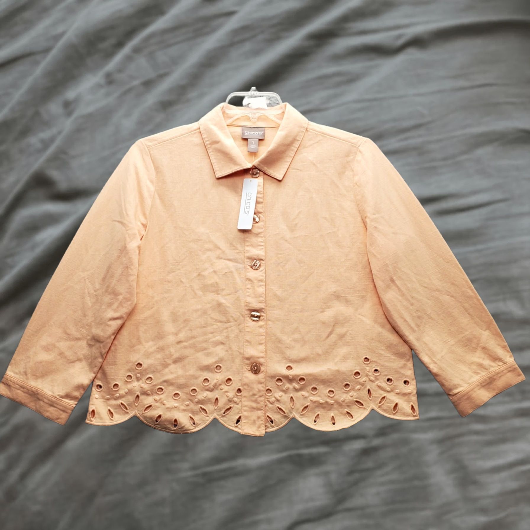 Vintage Chico's Jacket Womens M Orange Eyelet Embroidered Button Front Size M / US 6-8 / IT 42-44 - 1 Thumbnail