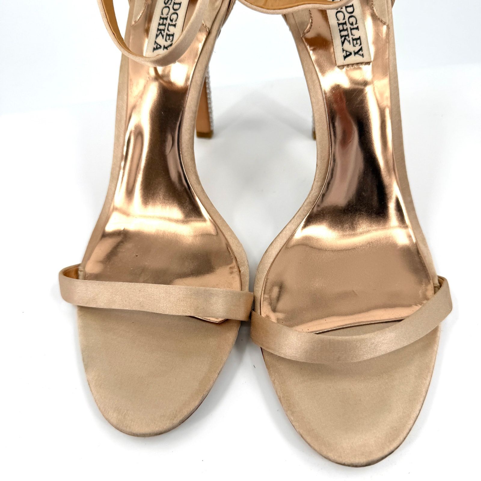 Badgley Mischka Rose Gold Strappy Crystal Encrusted Stiletto Heels Size US 9.5 / IT 39.5 - 6 Thumbnail