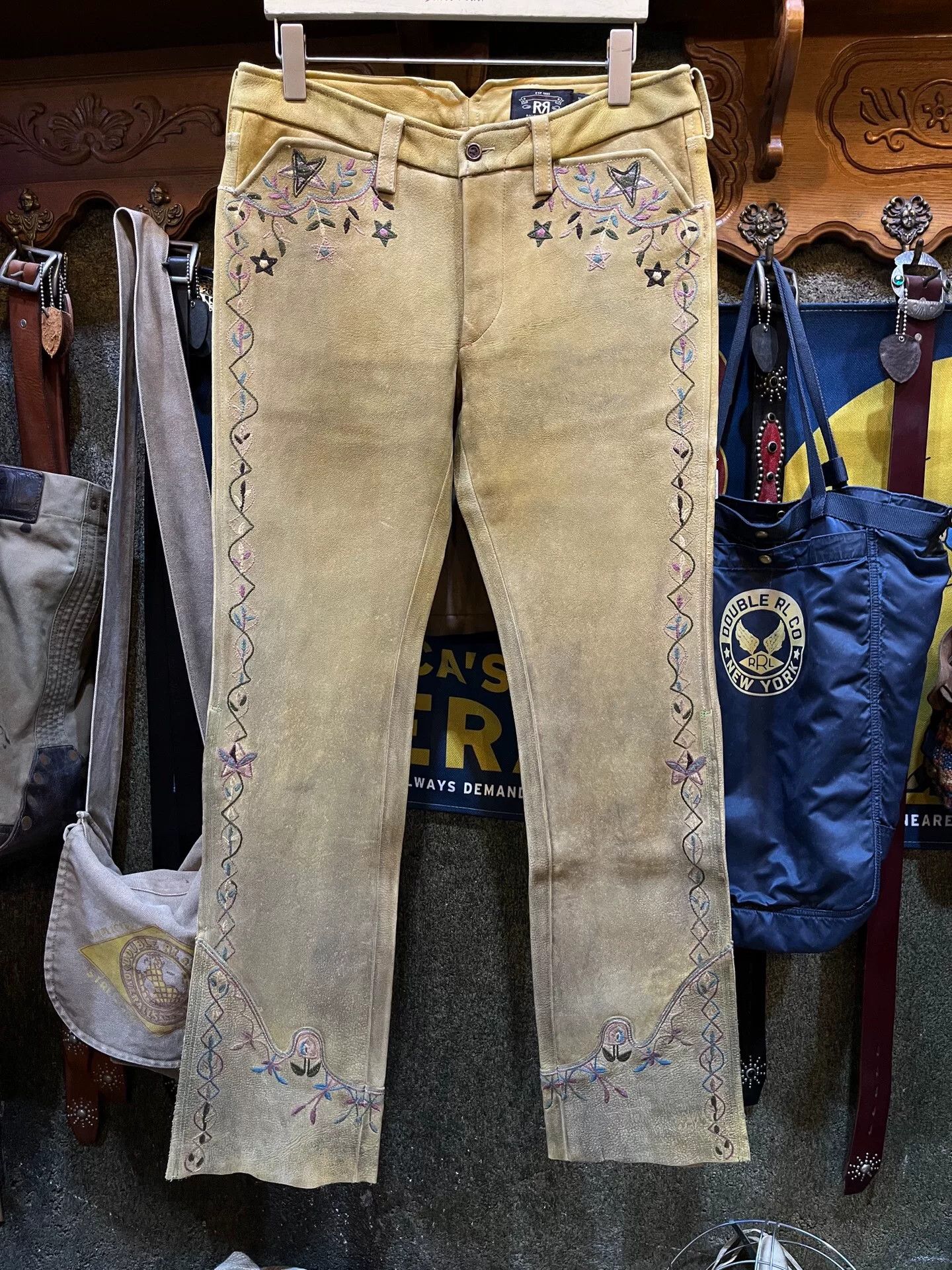 western embroidered vintage leather pants