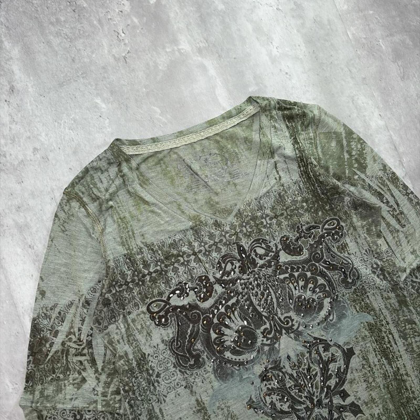 Other Y2K Green Source Grunge Gothic Embellished Long Sleeve Shirt Size M / US 6-8 / IT 42-44 - 5 Thumbnail