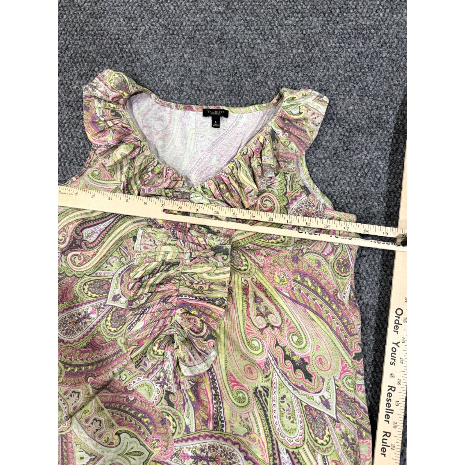 Talbots Talbots Blouse Womens L Green Pink Paisley Sleeveless V-Neck Pullover Casual Boho Peasant Stretch All Seasons Size L / US 10 / IT 46 - 5 Thumbnail