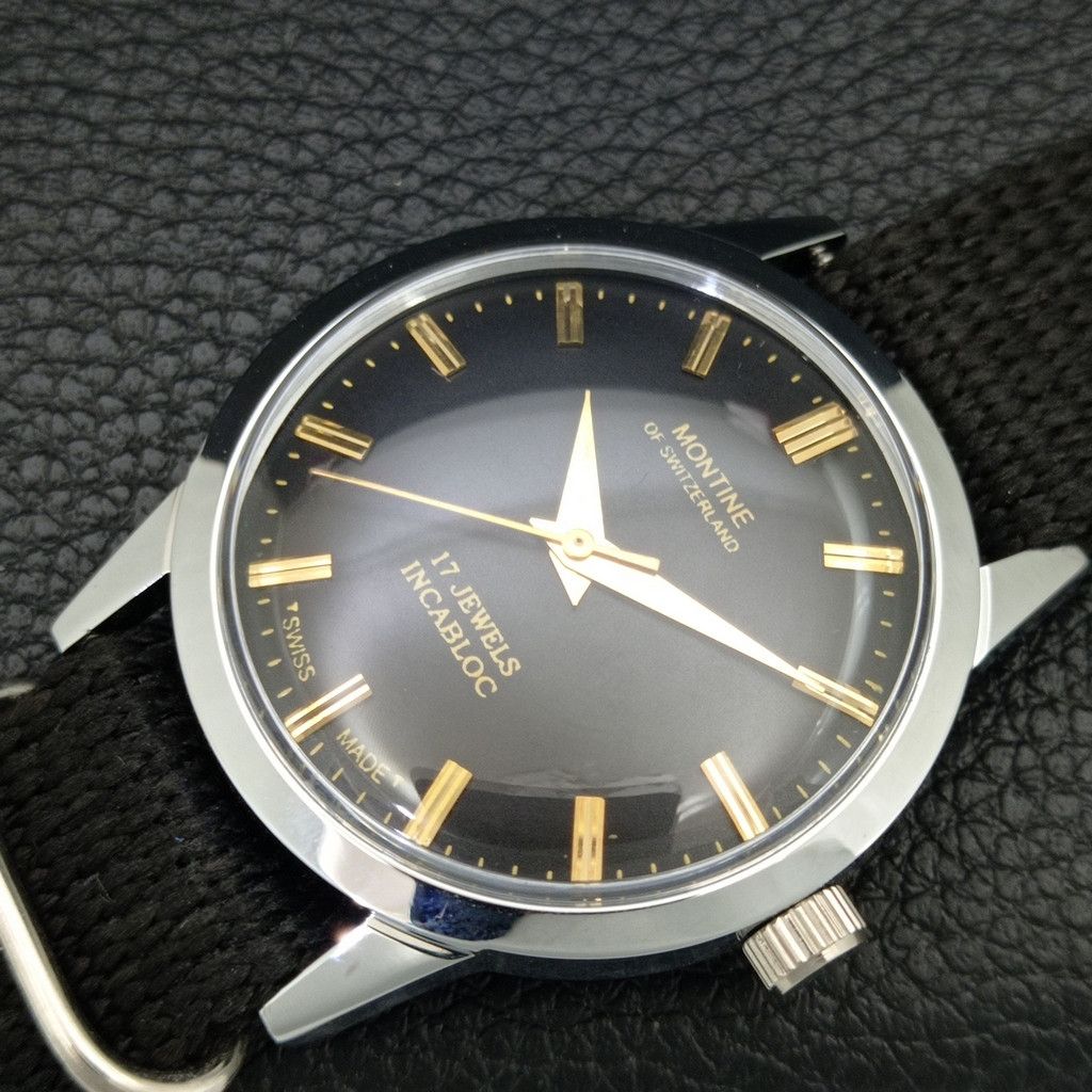 Other VINTAGE MONTINE HAND-WINDING SWISS MENS WHITE WATCH a444170 Size 38 - 6 Thumbnail