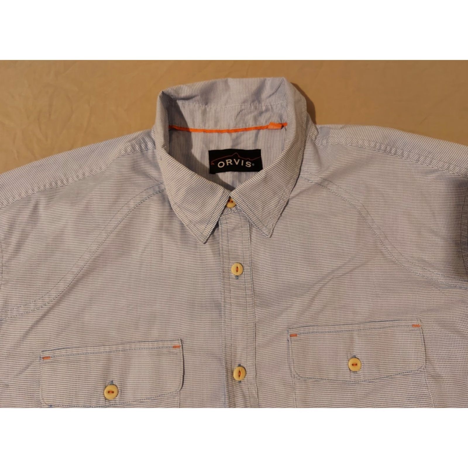 Orvis Orvis Mens Dress Shirt XL Blue Button Cotton Long Sleeve Collared Button-Up Classic Pockets Regular Adult Mens Size 46R - 2 Thumbnail