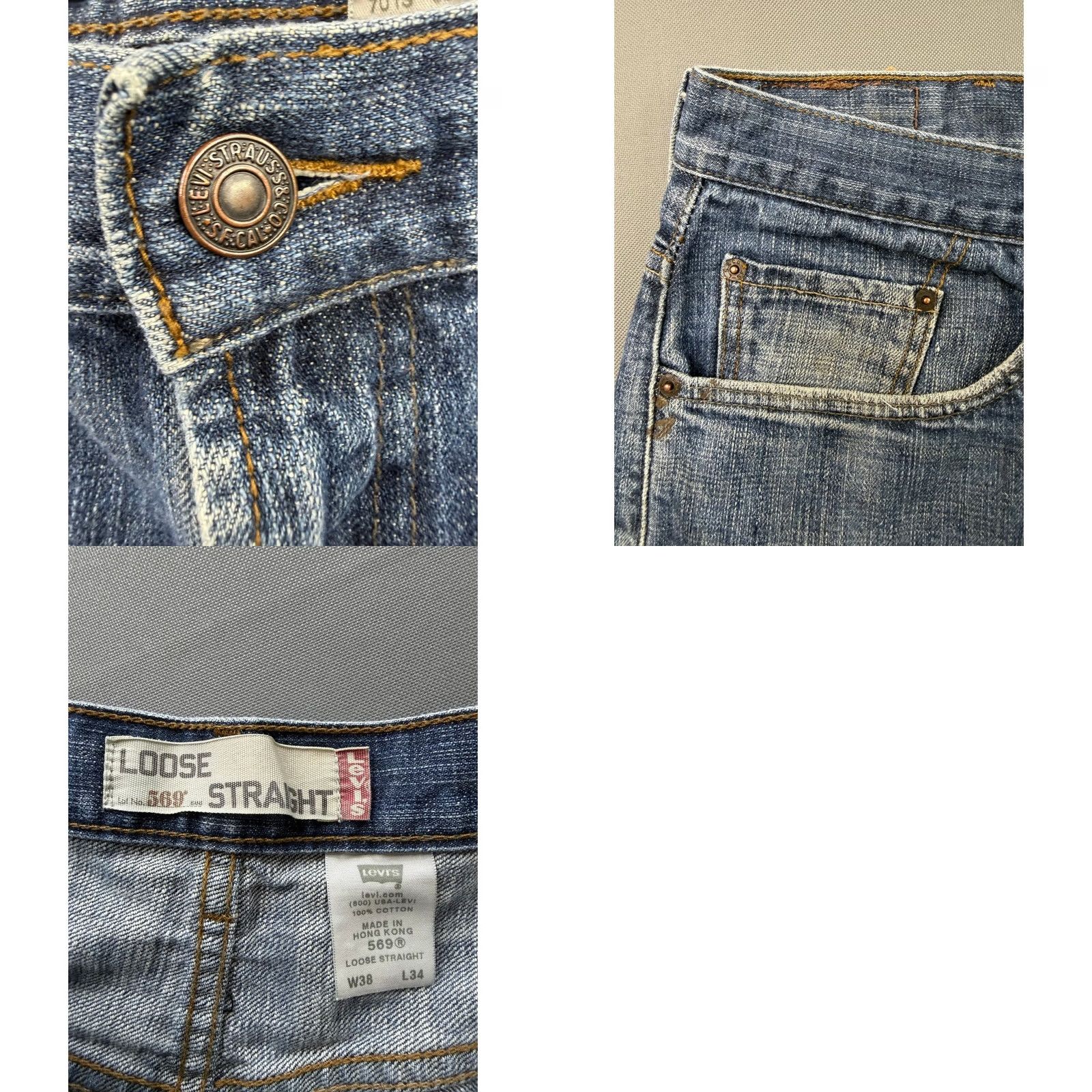 Levi's Levis 569 Loose Straight Jeans Mens Blue Denim Baggy Relaxed 38x34 Denim 5-Pocket Zip Fly Button Jeans Mens Slim? Size US 38 / EU 54 - 8 Thumbnail